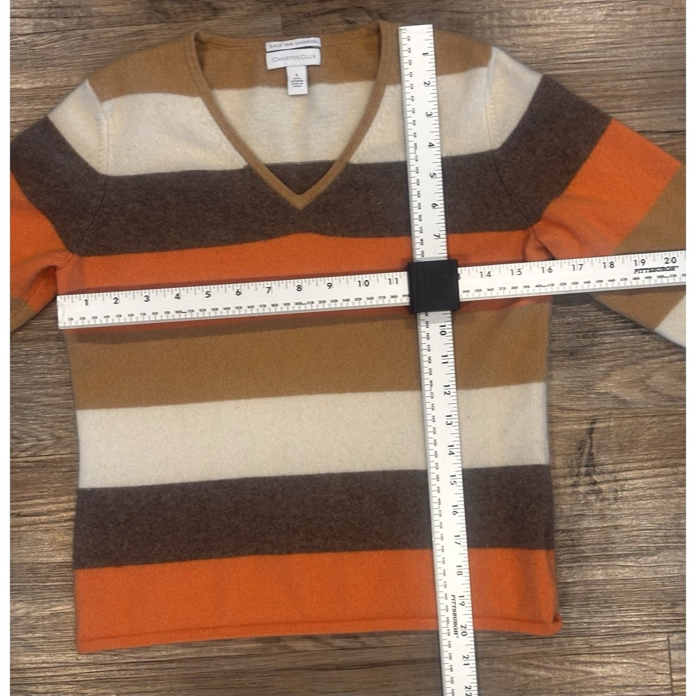 Vintage Charter Club 2 Ply 100% Cashmere Striped V Neck Sweater Mom Women Small - Picture 9 of 11